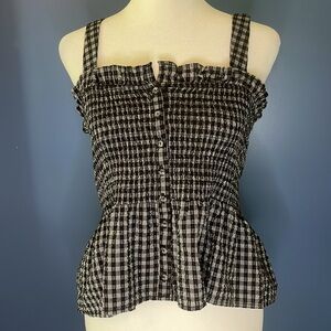 Forever 21- peplum ruffle cropped top spaghetti straps, seersucker black/white,
